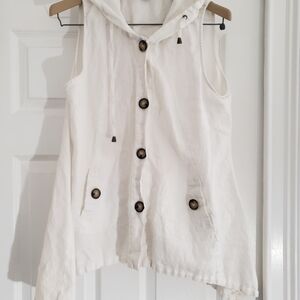 Sleeveless White Button-Up Vest